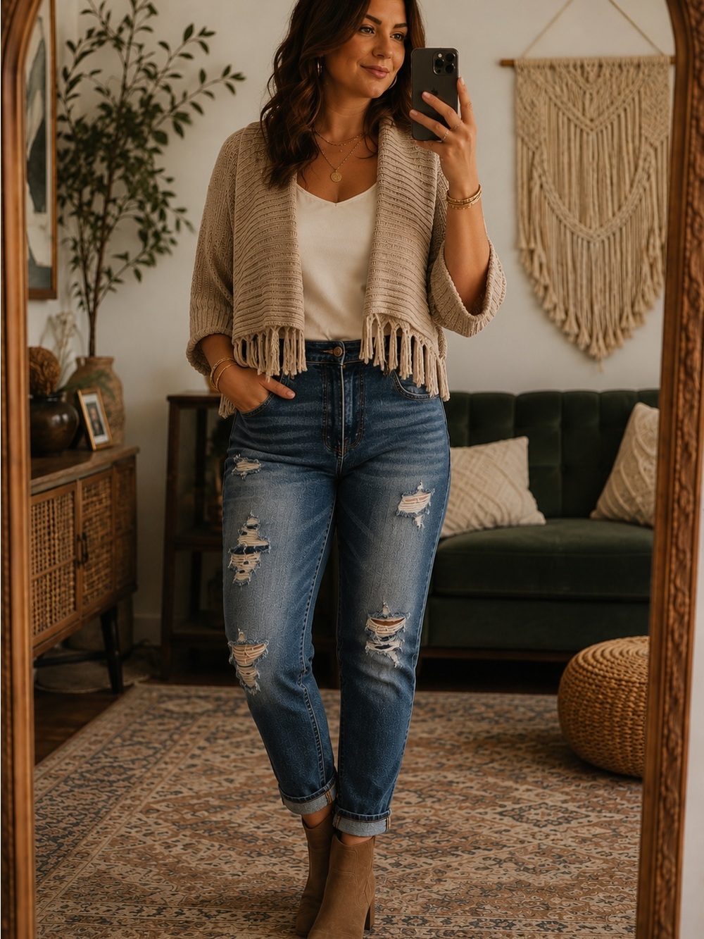 Indigo Rein Distressed Cropped Boyfriend Jeans - Blue